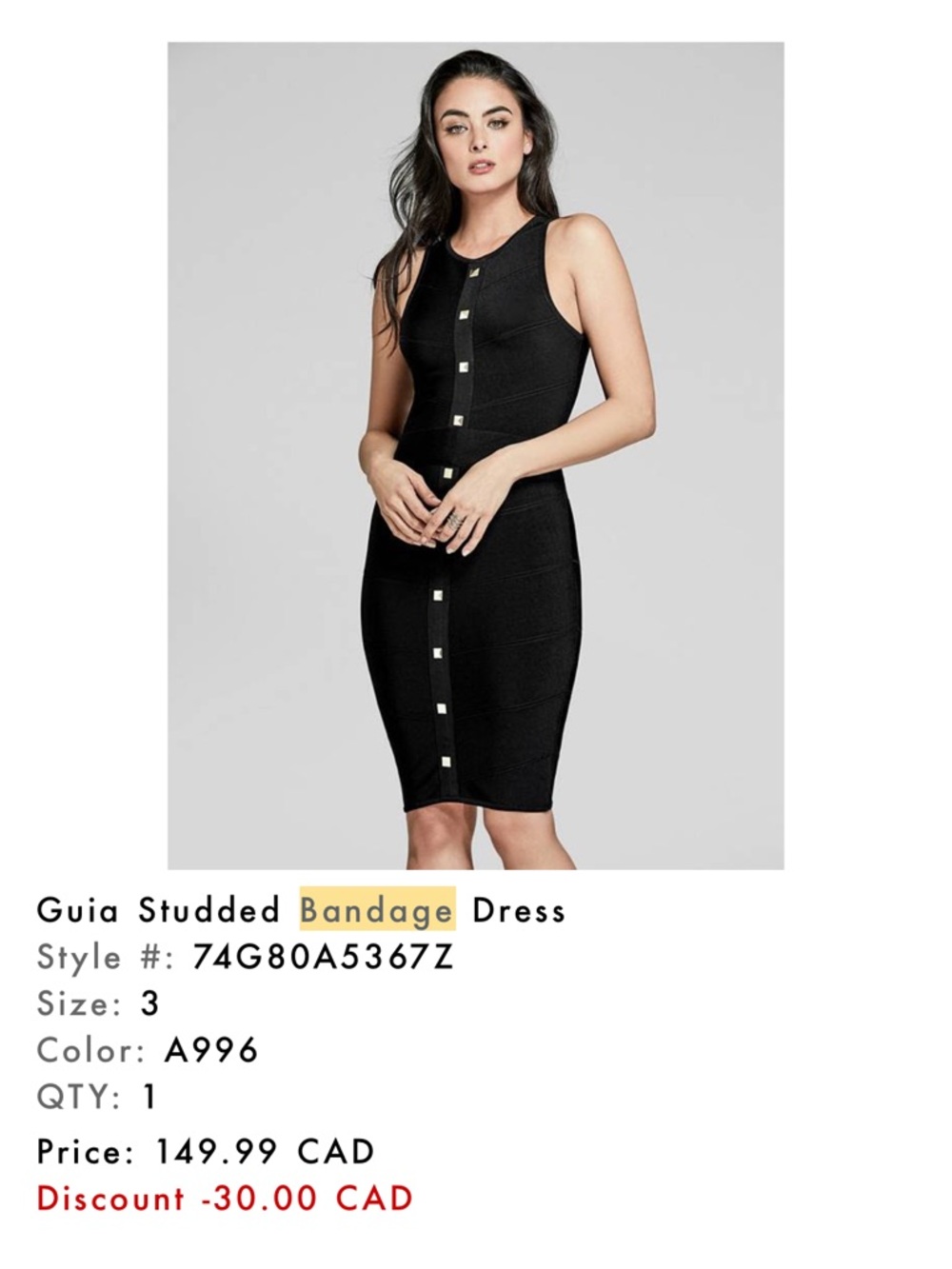 Guess by Marciano Black Stud-Front Bodycon Mini Dress - Picture 2 of 4